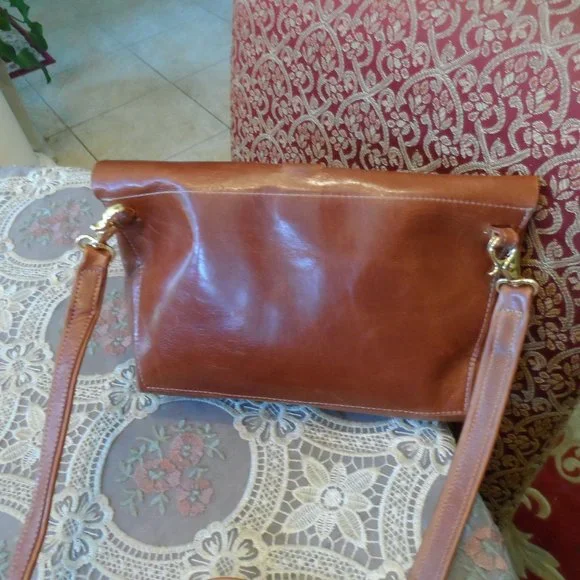 Satchel Savannah Ga Custom Made Saddle Brown Leather Foldover Crossbody Bag - Picture 10 of 15